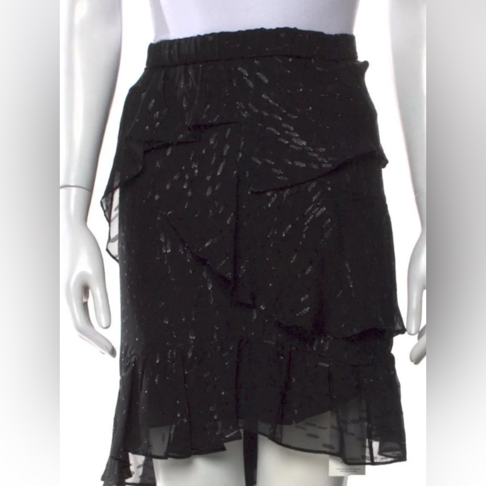 IRO Silk Mini Tiered Skirt Size 36 Black
